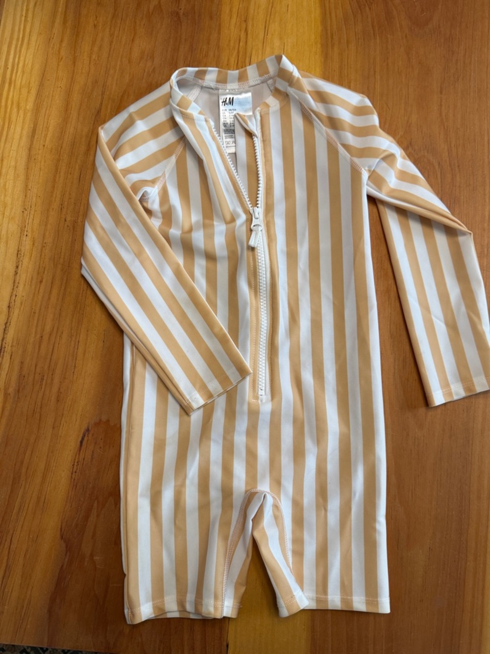 H&M Beige & White Striped Long Sleeve One-Piece